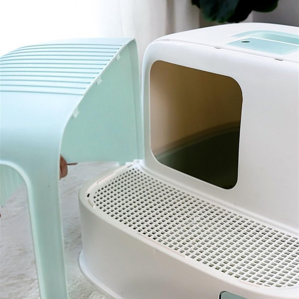 pet-supplies-hooded-cat-litter-box-with-scoop-handle-portable-enclosed-trayblue