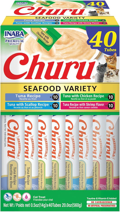 INABA Churu Cat Treats, Lickable, Squeezable Creamy Purée Cat Treat with Green Tea Extract & Taurine, 0.5 Ounces Each Tube, 40 Tubes, Tuna Variety Box21