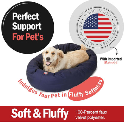 Majestic Pet 40 Inch Bagel Calming Dog Bed Washable – Cozy Soft round Dog Bed with Spine Support for Dogs to Rest Their Head - Fluffy Donut Dog Bed 40X29X9 (Inch) - round Pet Bed Large – Blue2