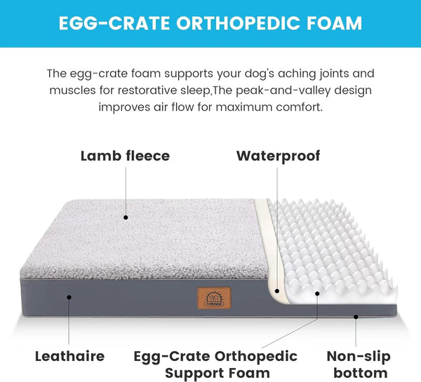 Sunheir Orthopedic Dog Bed for Large Dogs - Big Waterproof Dog Crate Bed with Removable Washable Cover, Egg Crate Foam Support, Anti-Slip Bottom, Deluxe Plush Pet Bed Mat (Grey)2