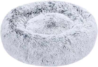 Amazon Basics Washable Donut Pet Bolster Faux Fur Bed with Removable Cover, Anti-Slip Bottom for Dog, Beige, 23" X 23"8