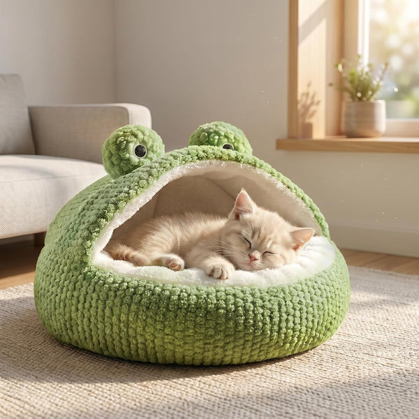 CWV Cute Cat Beds Kitten Beds, Soft Small Dog Beds, Washable Pet Beds for Puppy and Kitty, Funny Frog Cat Cave, 23 Inches3