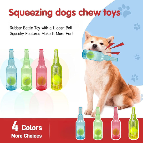 Tennis Ball in Bottle Dog Toy [2025 New Upgrade] Reinforced and Thickened Rubber Bottle Dog Chew Toy with Ball Squeaky Fetch Toy Tough (Blue, Medium)6
