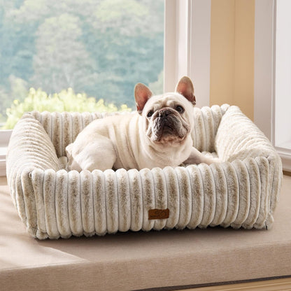Bedsure Comfyfleece™ Cute Dog Bed for Small Medium Dogs Washable,25In Cream | Furry Puppy Beds,Square Rectangle Orthopedic Corduroy Aesthetic Pet Beds,Removable Zipper Cover,Non-Slip Bottom,Up to 15 Lbs27