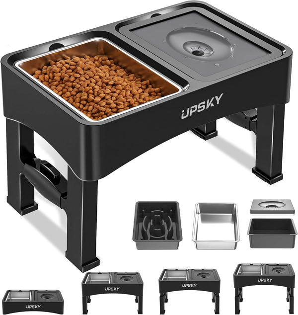 UPSKY 2-In-1 Elevated Dog Bowls Slow Feeder, 4 Height Adjustable Raised Bowl Stand, No Spill Dog Water Bowls, Anti-Slip Food and Water Bowls for Small Medium Dogs(Not Include Stainless Steel Bowl)11