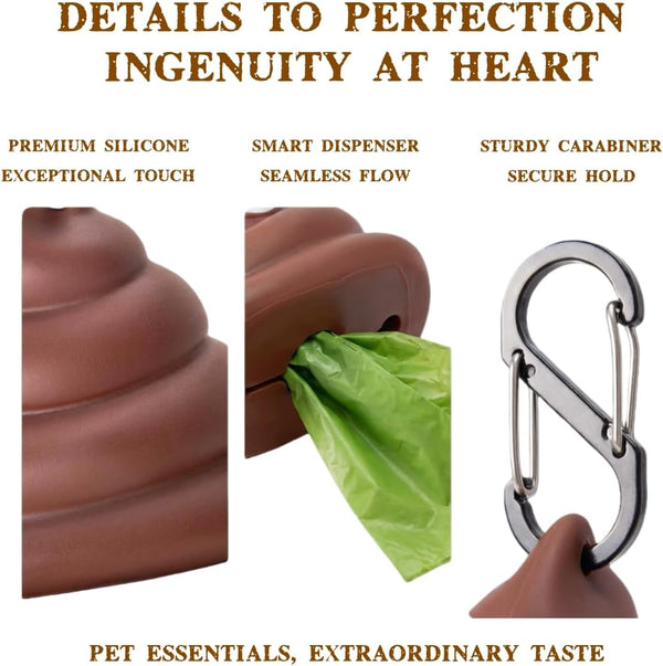 Dog Poop Bag Dispenser for Dog Leash, Poop Shape Sturdy Holder | Cute and Unique Design, Portable for Dog Walking, Comes with 1 Roll 15 Waste Bags5