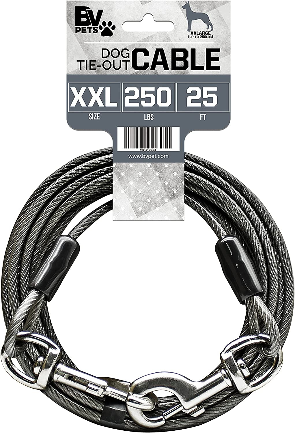 bv-dog-tie-out-cable-30-feet-heavy-duty-dog-lead-up-to-125-pounds-reflective-rust-free-with-quick-release-swivel-clips-360-rotating-clasp-tangle-free-dogs-runner-for-yard-red-single