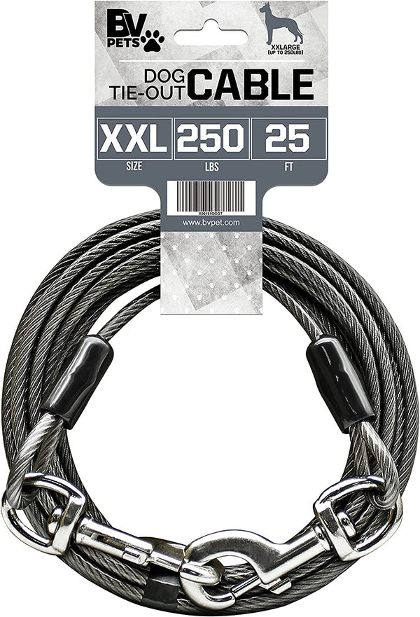 BV Dog Tie Out Cable 30 Feet - Heavy Duty Dog Lead up to 125 Pounds - Reflective & Rust-Free with Quick Release Swivel Clips & 360° Rotating Clasp - Tangle-Free Dogs Runner for Yard (Red, Single)17