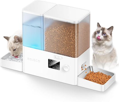Automatic Cat Feeder and Water Dispenser,2-In-1 Large Capacity 5L Cat Food Bowl and 3.5L Gravity Water Dispenser,Timed Cat Feeder for Cats Small Dogs Puppies Kittens Pets1