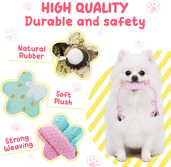 XIUGOAL Pink Puppy Toys for Boredom - 23 Pack Puppy Chew Toys for Teething, Interactive Dog Toys for Puppies, Cute Small Dog Toys with Treat Ball, Squeaky Dog Chew Toys and Ropes6