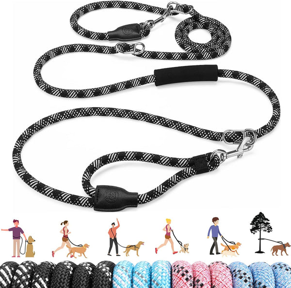 Lukovee Hands Free Dog Leash, 10FT Adjustable Training Lead 1/2 Inch Nylon Heavy Duty Lead No Pull for Large Medium Dogs, Tangle Free Reflective Waist-Leash for Walking Running, Black9
