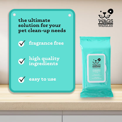 Wags & Wiggles Hypoallergenic Dog Wipes for Sensitive Skin, Fragrance-Free Waterless Cleansing Cloths for Paws, Face, and Dog Body, No SLS, Parabens, or DEA, 100 Count | Waterless Cleansing Cloths for Paws, Face, and Body; No SLS, Parabens, or DEA for Sensitive Skin5