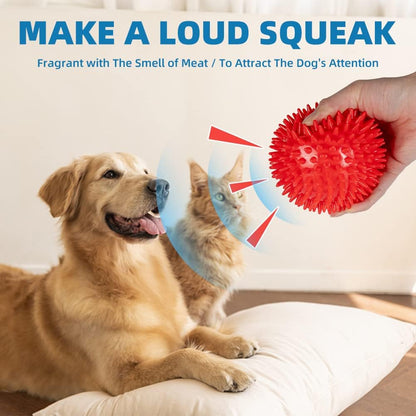 4.5” Heavy Duty Squeaky Dog Balls Toys for Medium Large Dogs 4 Pack Indestructible Dog Toys for Aggressive Chewers Spike Dog Balls for Clean Teeth and Training Dog Toys for Boredom and Stimulating5
