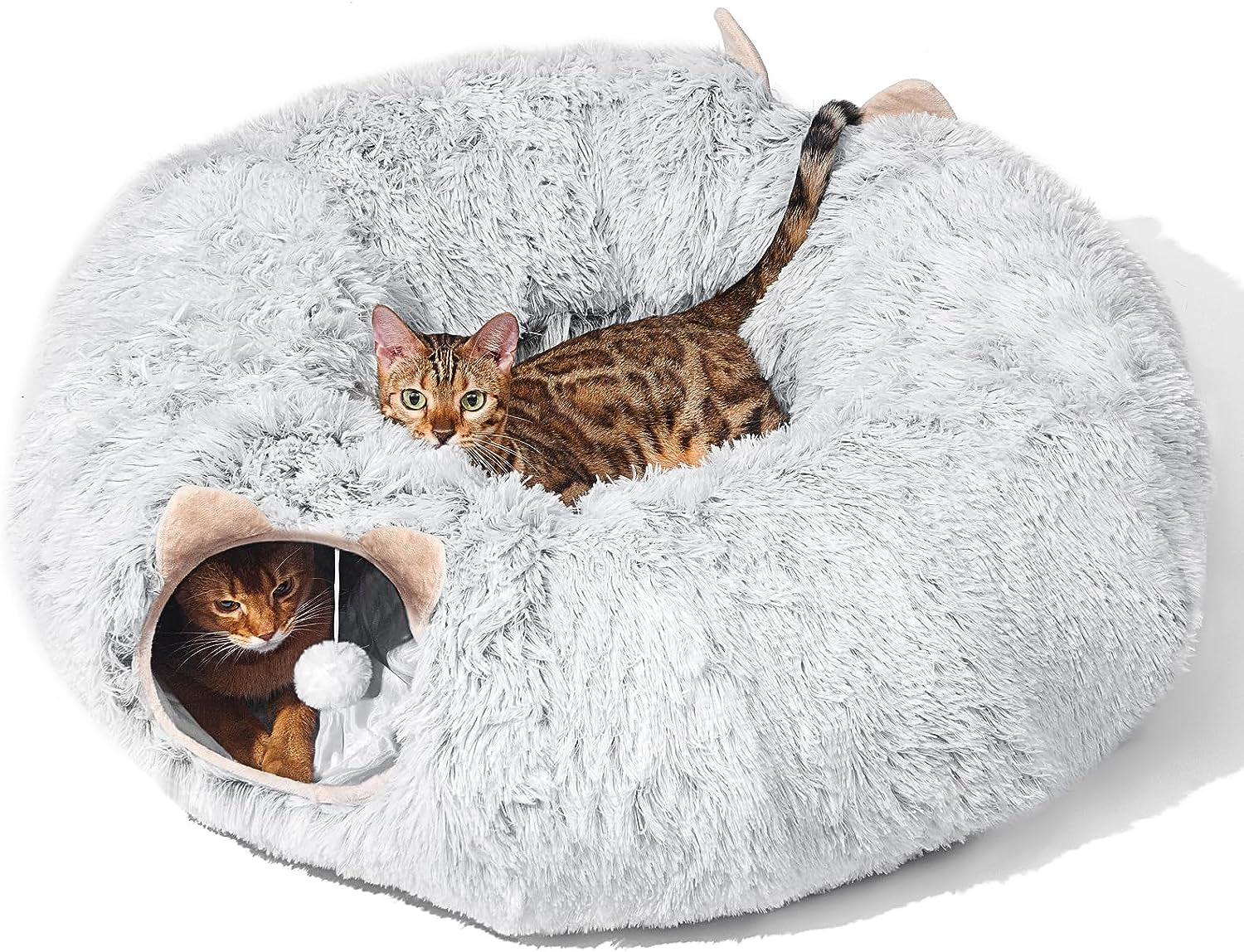 cat-tunnel-with-cat-bed-for-indoor-cats-under-christmas-tree-soft-plush-peekaboo-cat-cave-donut-tunnel-multifunctional-playground-toys-hideplace-for-kittens-rabbit-ferret-grey