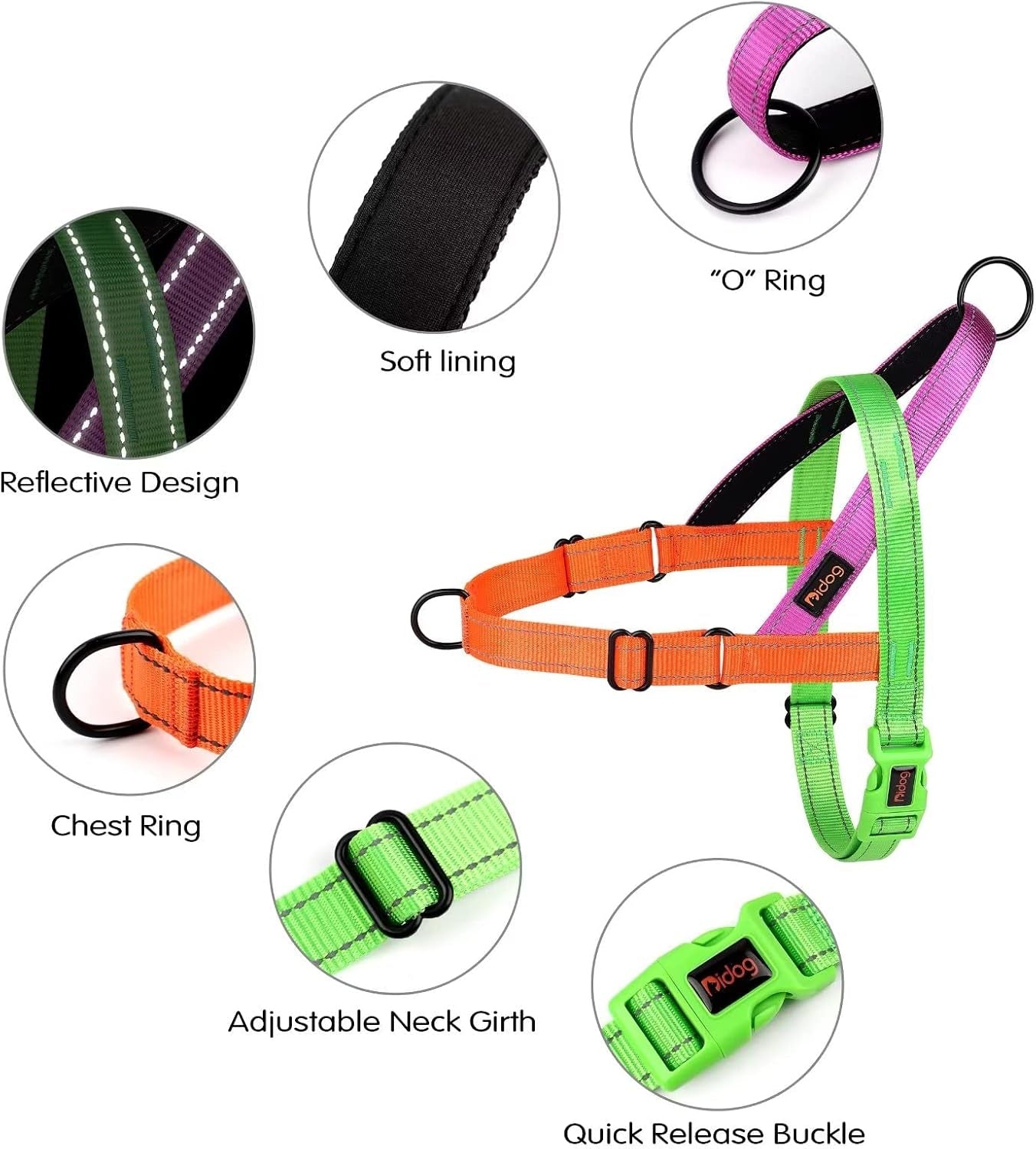 didog-no-pull-dog-harness-for-large-dogs-soft-padded-handle-green-l-quick-fit-easy-on-and-off-front-adjustable-lightweight-vest-colorful-reflective-strips-easy-for-walking-and-training
