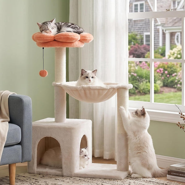 Flower Cat Tree 34” Cat Tower with Scratching Post & Big Hammock | Forest Cat Tower with 16” Hammock, Spacious Cat House,34” Scratching Post,Removable Flower Bed, Small Cat Tree for Large Cats8
