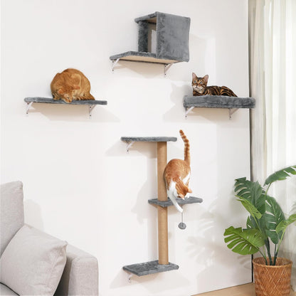 FUKUMARU Cat Wall Shelves, 4 in 1 Set, Beige | Stable & Safe Cat Walls Furniture, Wooden Kitten Climbing Wall with Scratching Post for 16 Inch Drywall12