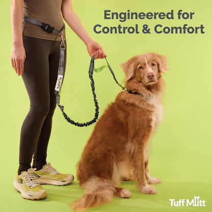 Tuff Mutt Hands Free Dog Leash for Walking Running Hiking, Waist Leash with Bungee, Adjustable Belt, Reflective Double Handle Design for Large Medium Dogs8