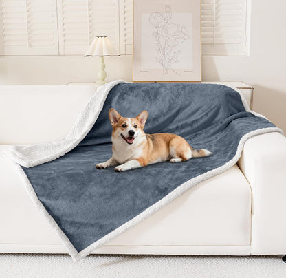 Smiry Waterproof Blanket Throw, Reversible Dog Blanket for Sofa Couch Bed | Soft Leakproof Sherpa Fleece, Washable Furniture Couch Protector for Large Dogs Cats, 40"X60", Grey/White1