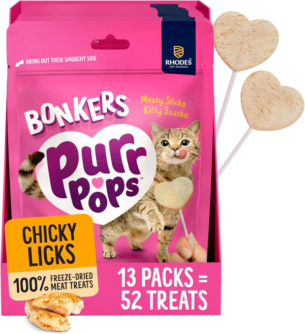 Bonkers Purrpops Freeze-Dried Chicken Flavored Lollipop Cat Treats, 4 Pieces (Pack of 13)1