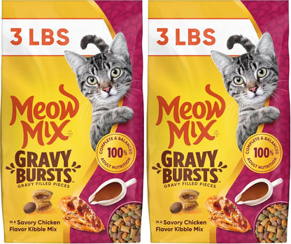 Meow Mix Gravy Bursts Dry Cat Food, 3 Lb Bag | Crunchy Cat Kibble, Gravy Filled Pieces, 100% Complete & Balanced Nutrition for Adult Cats, High Quality Protein16