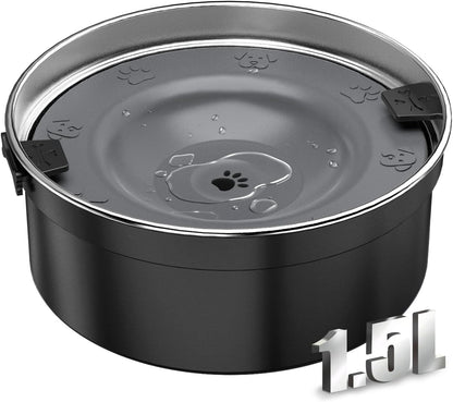 Dog Water Bowl No Spill, 1.5L/50Oz Stainless Steel Slow Water Bowl for Dogs, Spill Proof Dog Bowl with Anti-Splash & Non-Slip, Slow Drinking Water Bowl Dispenser for Messy Drinkers (Silver)9