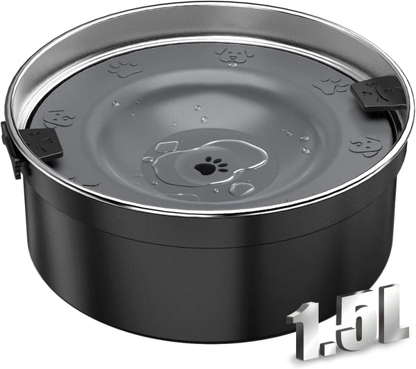 Dog Water Bowl No Spill, 1.5L/50Oz Stainless Steel Slow Water Bowl for Dogs, Spill Proof Dog Bowl with Anti-Splash & Non-Slip, Slow Drinking Water Bowl Dispenser for Messy Drinkers (Silver)9