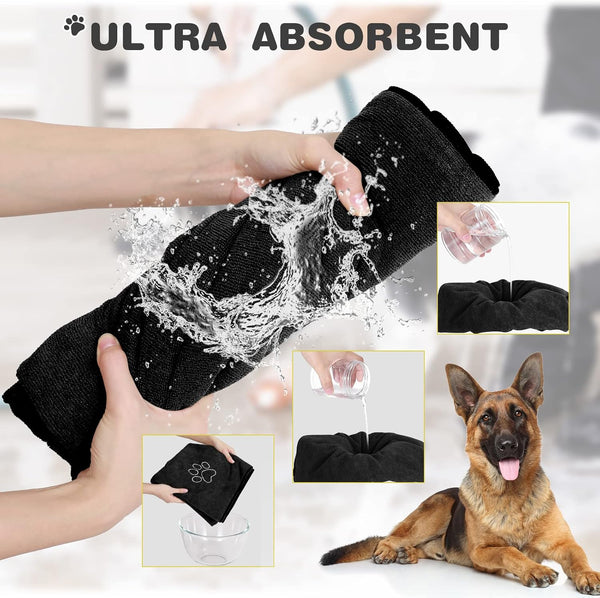 Chumia 4 Pack Dog Towels for Drying Large Microfiber Grooming Tools Absorbent Soft Bath Supplies with Embroidered Paw for Small Medium Pet Products(16 X 32 Inch,Black)3