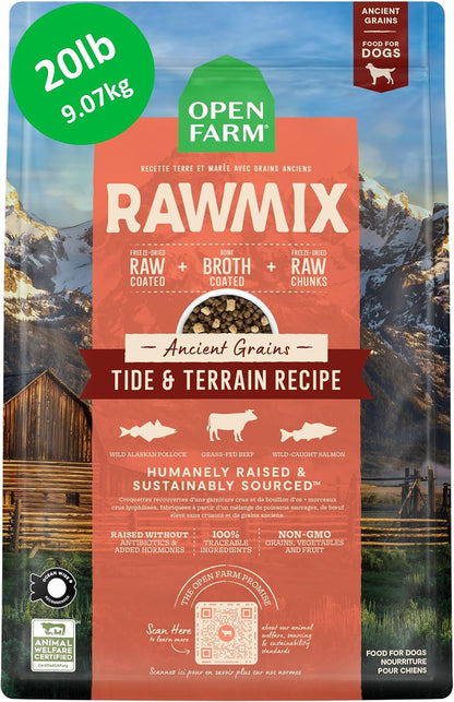 Open Farm Rawmix Ancient Grains Dry Dog Food, Wild Ocean Kibble, 20Lb Bag | Wild-Caught Whitefish, Salmon and Rockfish, Freeze Dried Raw Chunks, 100% Traceable Ingredients, Non-Gmo Fruits & Veggies.10