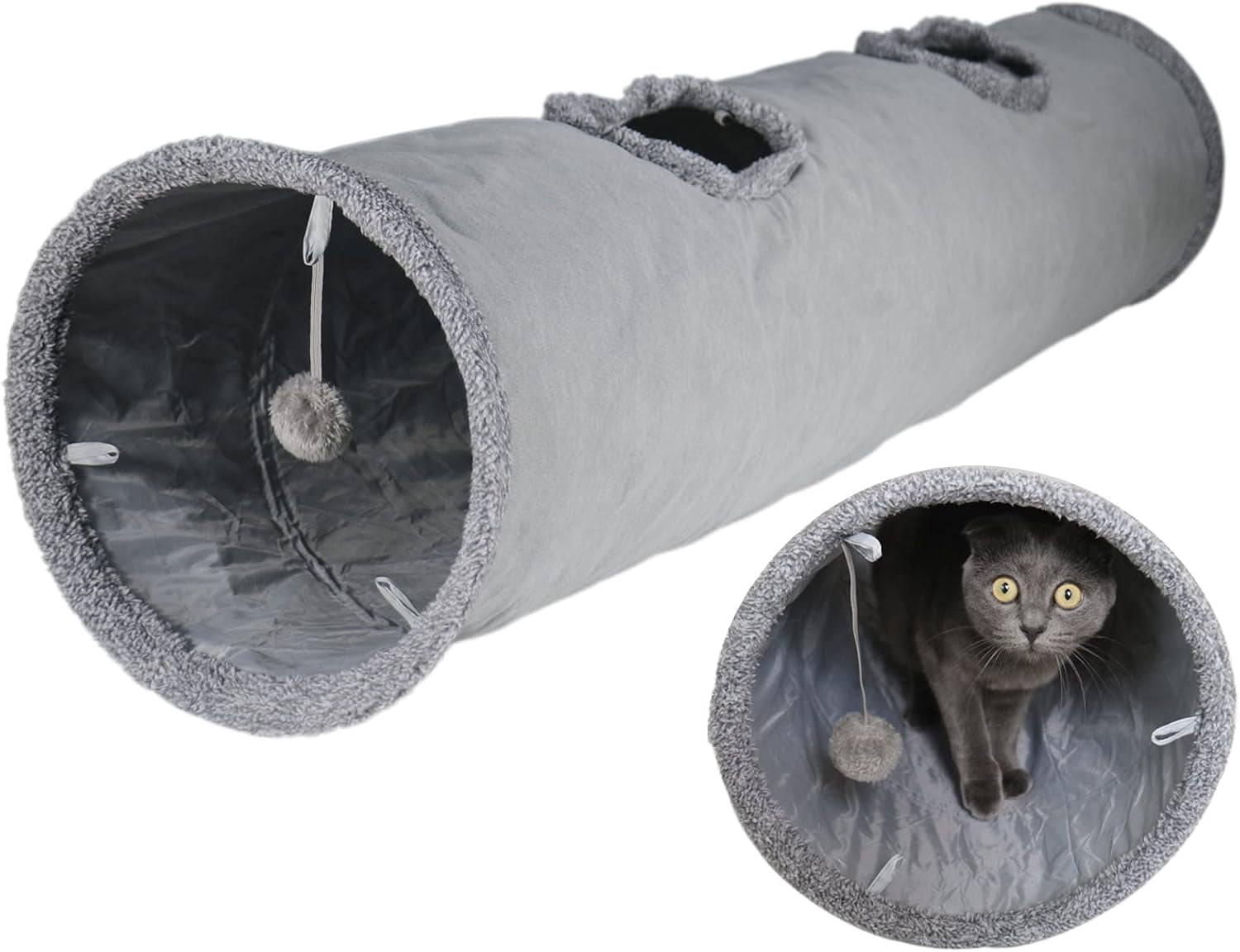 cat-tunnel-for-indoor-cats-51-12-inch-foldable-big-cat-tunnel-grey-suede-pet-tunnels-with-two-peepholes-and-a-bubble-ball