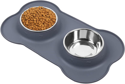 Asfrost Dog Food Bowls Stainless Steel Pet Bowls & Dog Water Bowls with No-Spill and Non-Skid, Feeder Bowls with Dog Bowl Mat for Dogs Cats and Pets-Pink, 24 0Z in Total13