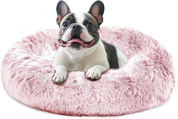 JOLLYVOGUE Small Dog Bed, Calming Dog Beds for Small Dogs & Indoor Cats - 20 Inches Donut Washable Cat Bed for Kittens & Puppies, round Fluffy Plush Faux Fur Pet Beds(Smoke Grey)41