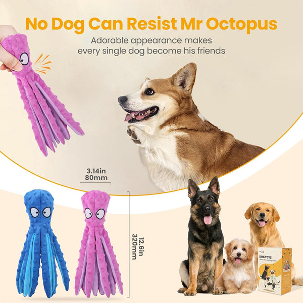 HGB Squeaky Dog Toys - 2 Pack No Stuffing Octopus Crinkle Plush Chew Toys for Puppies Small Medium Large Dogs, Interactive Tug Toys to Keep Dogs Busy3