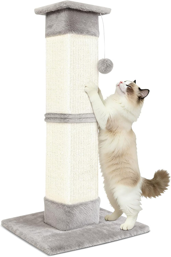 Cat Scratching Post 33 Inch for Indoor Cats, Sisal Cat Scratcher, Vertical Posts with Dangling Ball, High Cat Scratch Post, Cat Tree for Full-Body Stretching, Protect Your Furniture, Beige White8