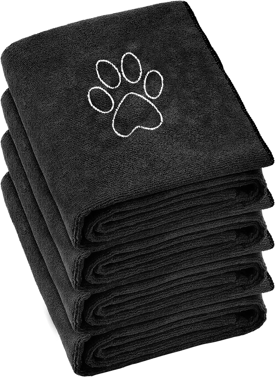 chumia-4-pack-dog-towels-for-drying-large-microfiber-grooming-tools-absorbent-soft-bath-supplies-with-embroidered-paw-for-small-medium-pet-products16-x-32-inch-black