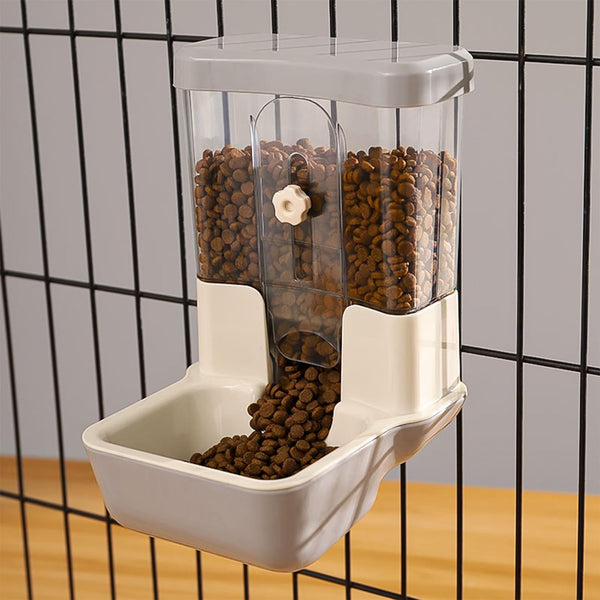 Hanging Automatic Food Dispenser, 27Oz Large Capacity Hanging Pet Cage Feeder for Rabbit Bird Chinchilla Hedgehog Guinea Pig Ferret Kitty Puppy (Gray)1