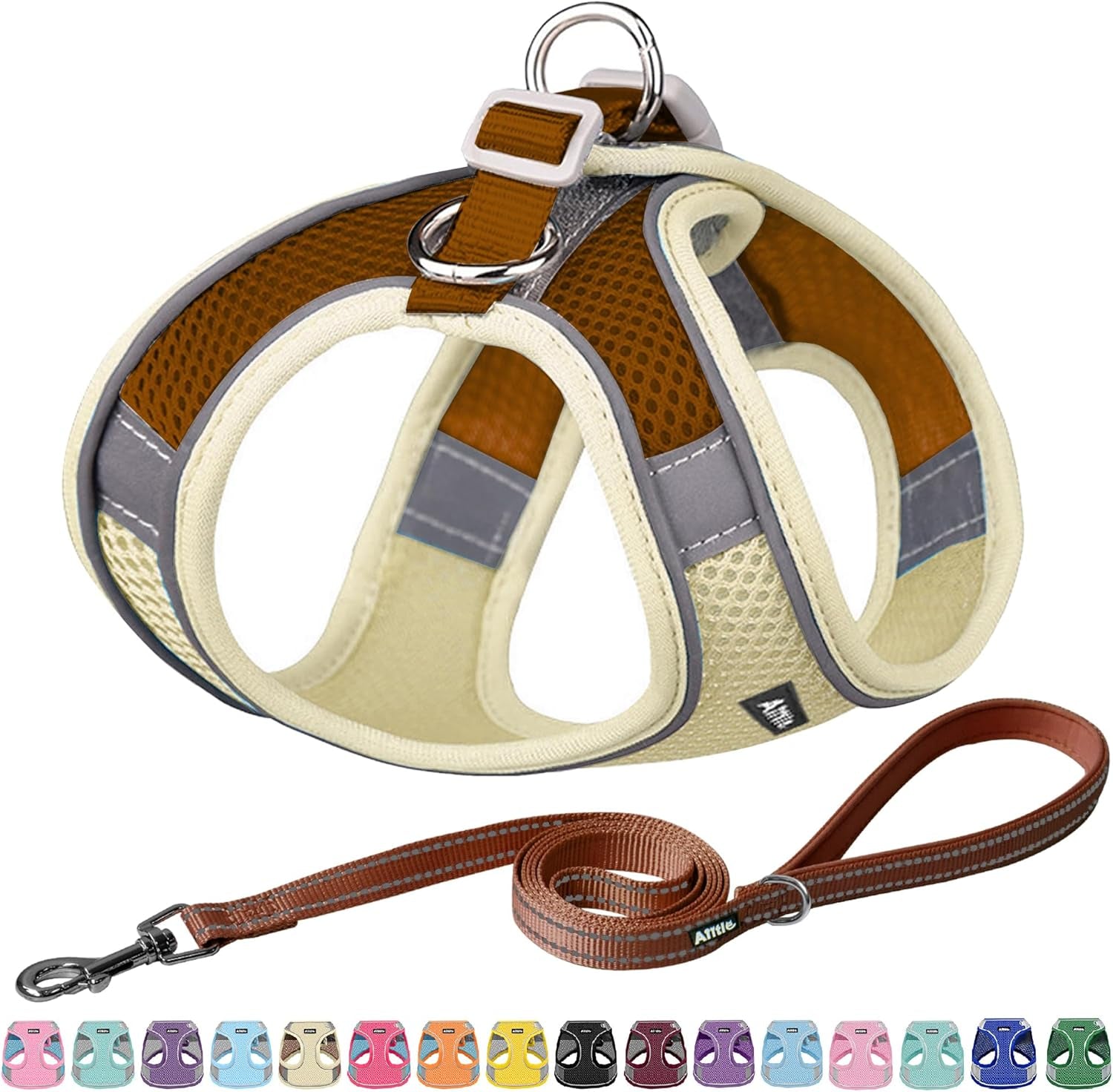 aiitle-no-pull-dog-harness-and-leash-set-step-in-adjustable-dog-harness-with-padded-vest-for-all-weather-dog-leash-with-soft-padded-handle-easy-to-put-on-small-and-medium-dogs-beige-s