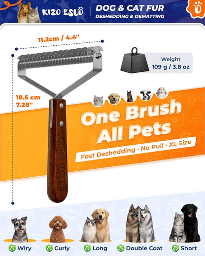 Extra Large 2-Sided Undercoat Rake for Dogs & Cats, Dog Brush for Shedding Remove Mats, Dematting Comb, Safe&Gentle Grooming Brush for German Shepherds Medium to Long-Haired Pets,Premium Wooden Handle5