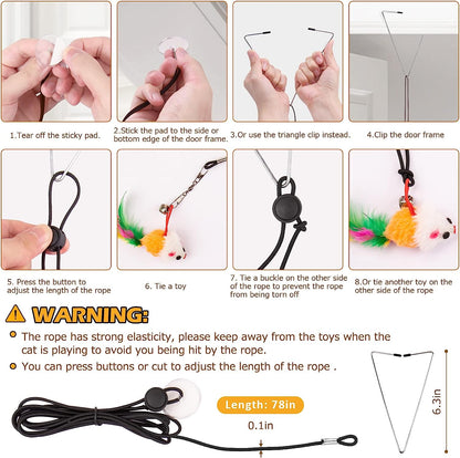Cat Toys, 2 Pack 3 in 1 Interactive Cat Toy for Indoor Cats with Sticky Super Suction Cup Detachable 10 Pcs Replacements Feathers Balls Mice 2 Wand Hanging Door Kitten Toys5
