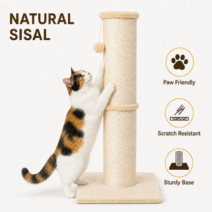 PAWSCRAT 32-Inch Tall Cat Scratching Post, 5.5-Inch Diameter, Sisal, Beige | Natural Sisal Scratching Surface with a Dangling Ball for Indoor Cats, Scratch-Resistant Durable and Protect Your Furniture3