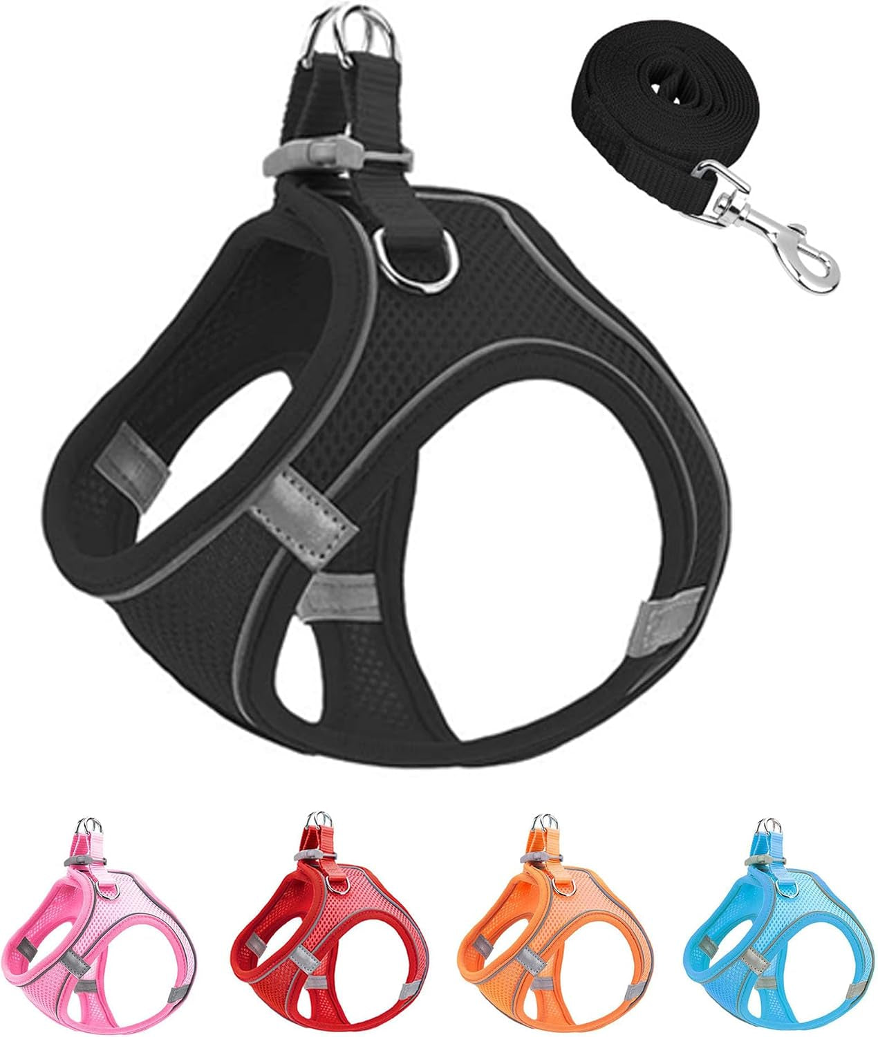 xxxs-pink-soft-mesh-dog-harness-and-leash-set-no-escape-puppy-harnesses-for-training-walking-reflective-adjustable-puppy-vest-for-small-medium-dogs-cats-pink-xxxs