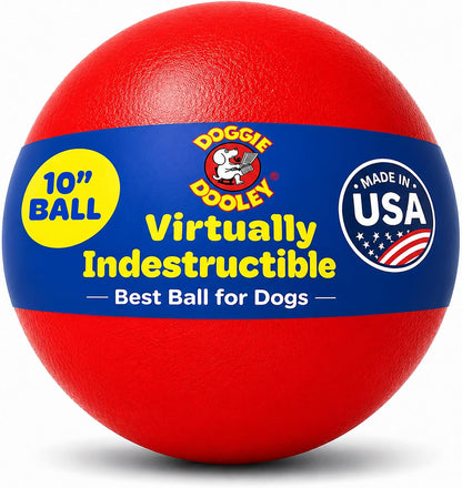 Doggie Dooley Virtually Indestructible Dog Ball - 10 Inch Hard Plastic Interactive Dog Toy for Large Breeds over 45+ Lbs - Built for Herding & Push Play - Floats in Water, Made in USA - Red1
