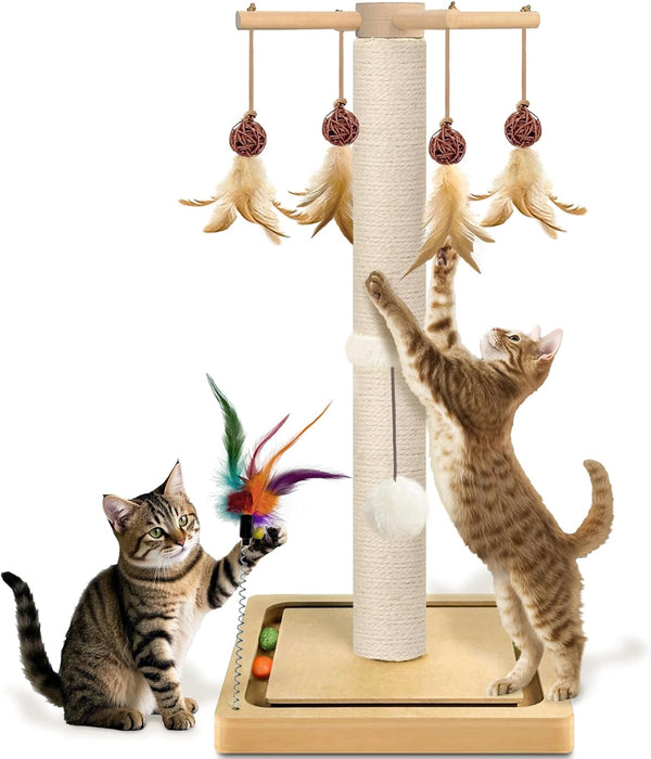 PAROTO Cat Scratching Post, Sisal Cat Tree Tower Scratcher for Indoor Cats Adults with Interactive Toys, Double Ball Track, 2 Mounting Methods, 25 Inches9