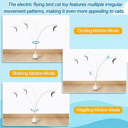Interactive Cat Toys for Indoor Cats Toy Wand 360° Flying Bird Cat Toy | 2 Speed Adjustable Flying Bird Cat Toy Automatic Cats Toys with Self ON/OFF Feather Toy Suction Cup Electric Cat Teaser Wand4