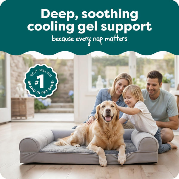 Furhaven Orthopedic Dog Bed for Large Dogs, Sofa-Style with Cool Gel-Top Foam with a Solid Orthopedic Foam Base for Joint Support, Removable Washable Cover, Jumbo XL, Plush & Suede, Gray2