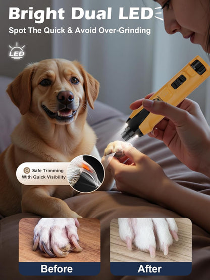 Casfuy 6-Speed Dog Nail Grinder – 50%+ Boost Power Dog Nail Trimmers Quiet with Dust Cap & 2 LED Lights & 2000Mah Battery & 4.8V Motor Electric Pet Toenail File Tool for Large Medium Small Dogs Cats5