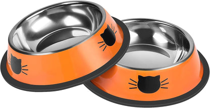 Serentive 2 Pcs Non-Slip Stainless Steel Small Cat Food Bowls - Unbreakable, Thicken 7 Oz Cat Dishes - Indoor, Removable Rubber Base, Easily Clean, Lovely Color14