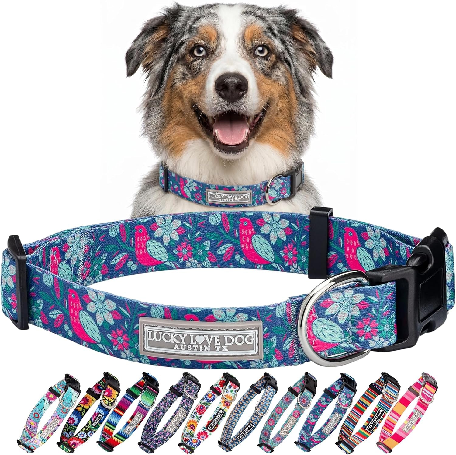 lucky-love-dog-easy-click-buckle-dog-collar-with-leash-set-combo-durable-comfortable-for-male-female-dogs-pet-collar-for-medium-dogs-secure-fit-blackbird-combo-medium