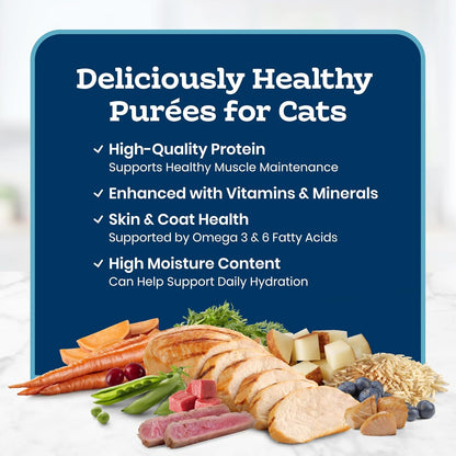Blue Buffalo Tastefuls Purées Variety Pack Wet Cat Food Complement (Salmon, Chicken, Tuna, Beef) Made with Natural Ingredients, for All Life Stages, 3-Oz. Resealable Pouches (12 Count)3