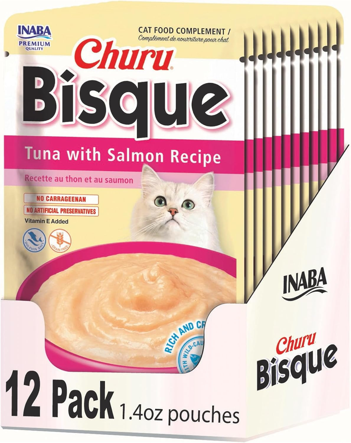 inaba-churu-bisque-for-cats-creamy-lickable-puree-side-dish-with-vitamin-e-1-4-ounces-per-pouch-12-pouches-tuna-chicken-variety